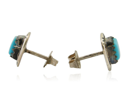 Navajo Hand Stampied Earrings 925 Silver Blue Turquoise Native Artist C.80's