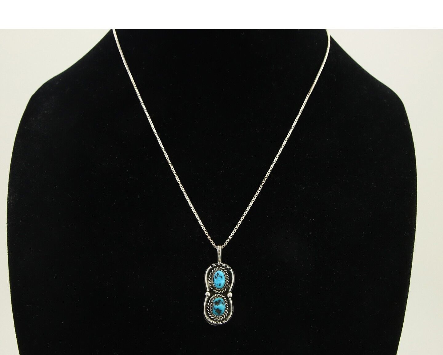 Navajo Necklace 925 Silver Natural Turquoise Native American Artist C.80's