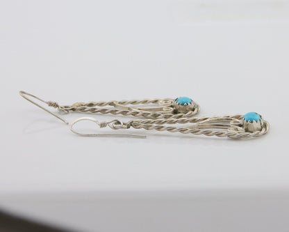 Navajo Dangle Earrings 925 Silver Natural Turquoise Artist Signed JB C.80's