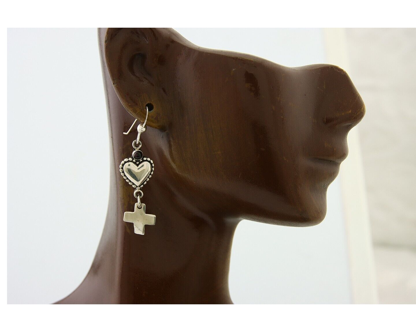 Navajo Earrings 925 Silver Heart Cross Amethyst Native American Artist C.80's