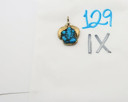 Navajo Pendant Sterling Silver & Gold Natural Blue Turquoise Authentic Native