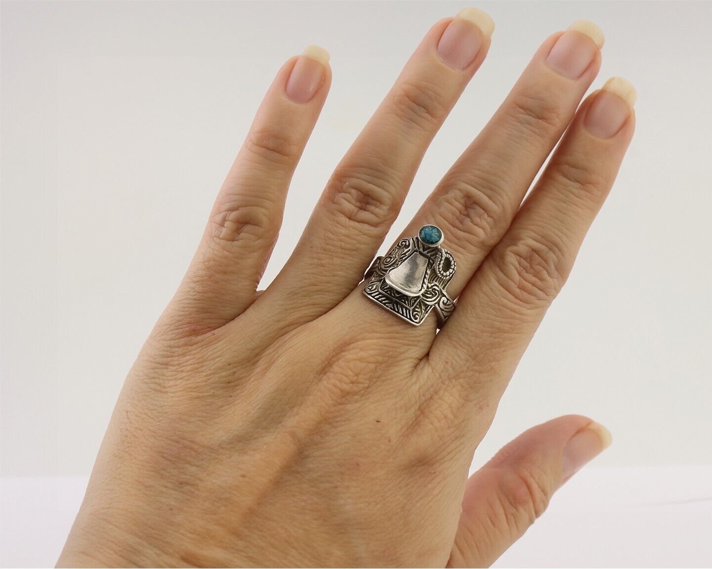Navajo Ring 925 Silver Natural Turquoise Native American Artist C.80's