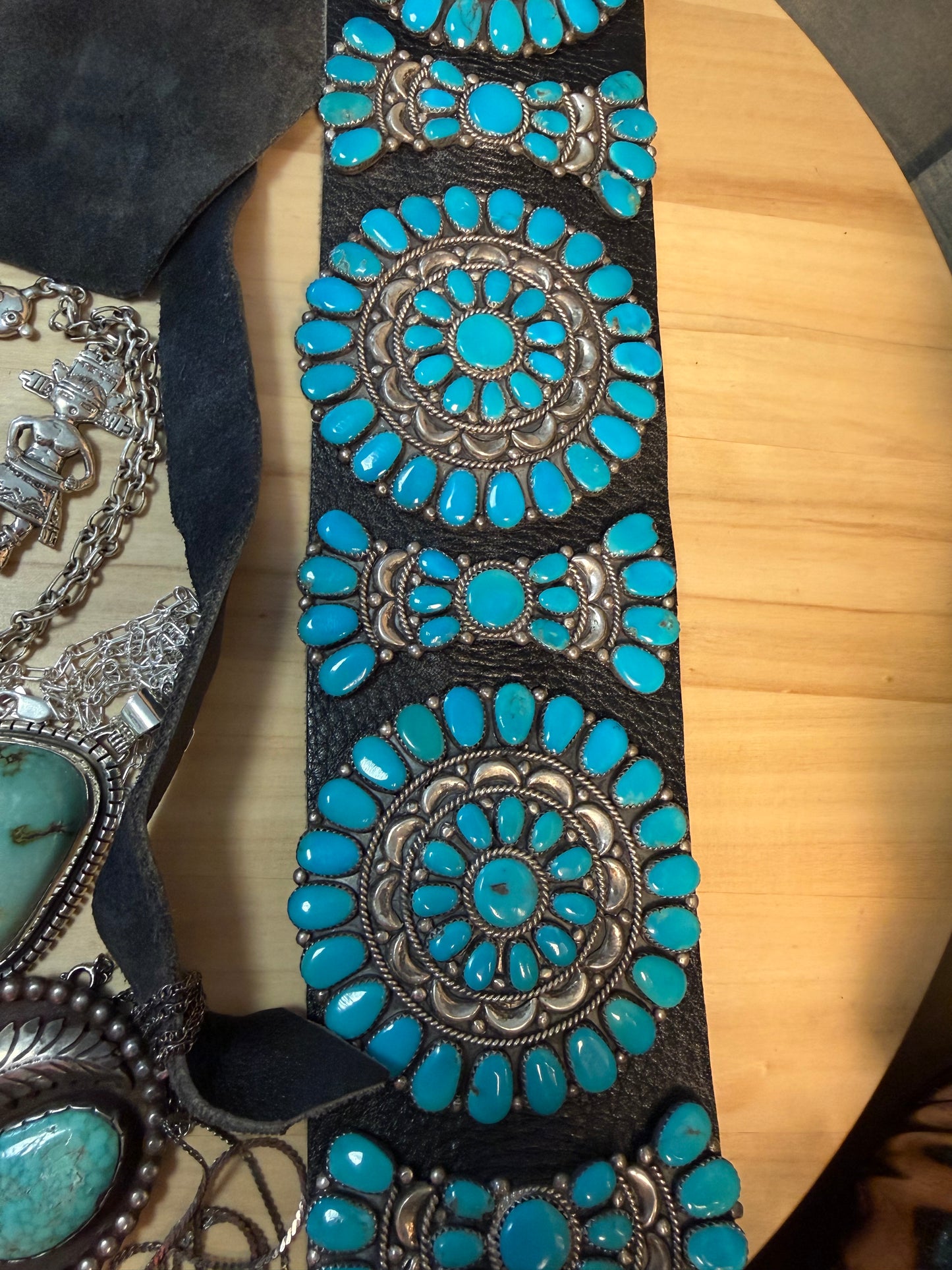 HUGE STATEMENT ZUNI Southwestern Blue Turquoise Sterling Silver Handmade Concho Belt Signed Jack Weekoty