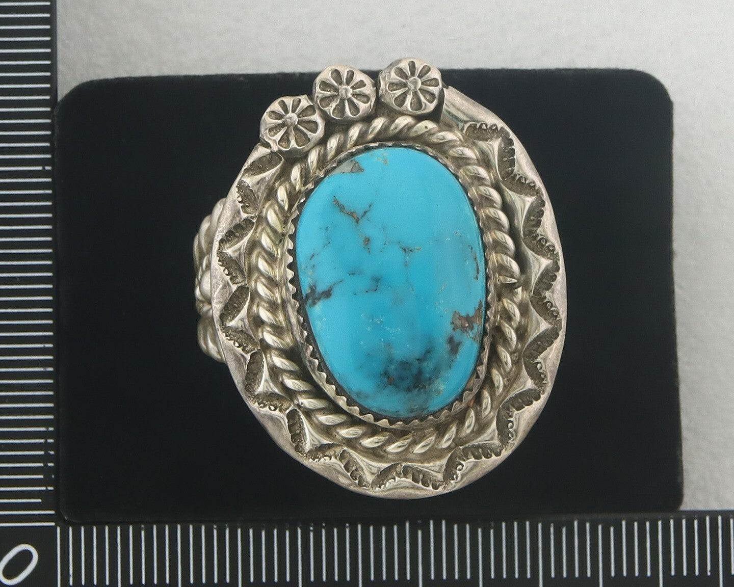 Vintage Navajo Ring 925 Sterling Authentic Turquoise Signed Snail Size 16