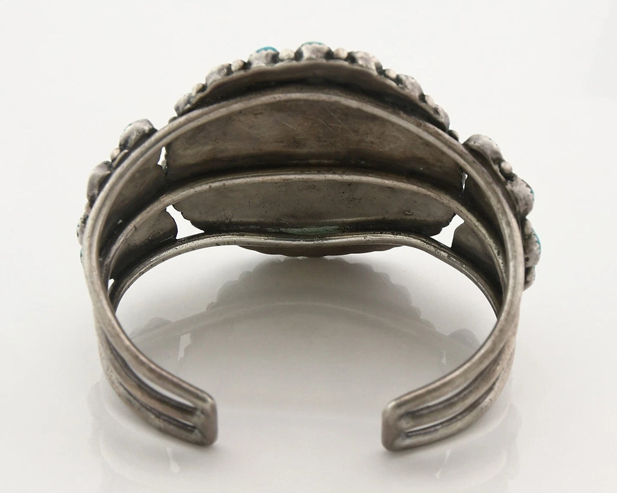 Navajo Cuff Bracelet Sterling Silver Kingman Vintage Turquoise Native Artist C80