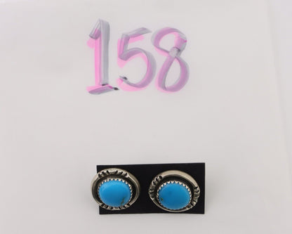 Navajo Earrings 925 Silver Natural Blue Turquoise Native American Artist C.80s