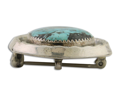 Navajo Pin 925 Silver Natural Blue Turquoise Artist Signed Hyson Craig C.80's