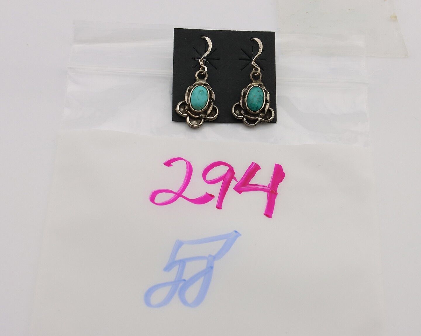 Navajo Earrings 925 Silver Natural Blue Turquoise Native American Artist C.80s