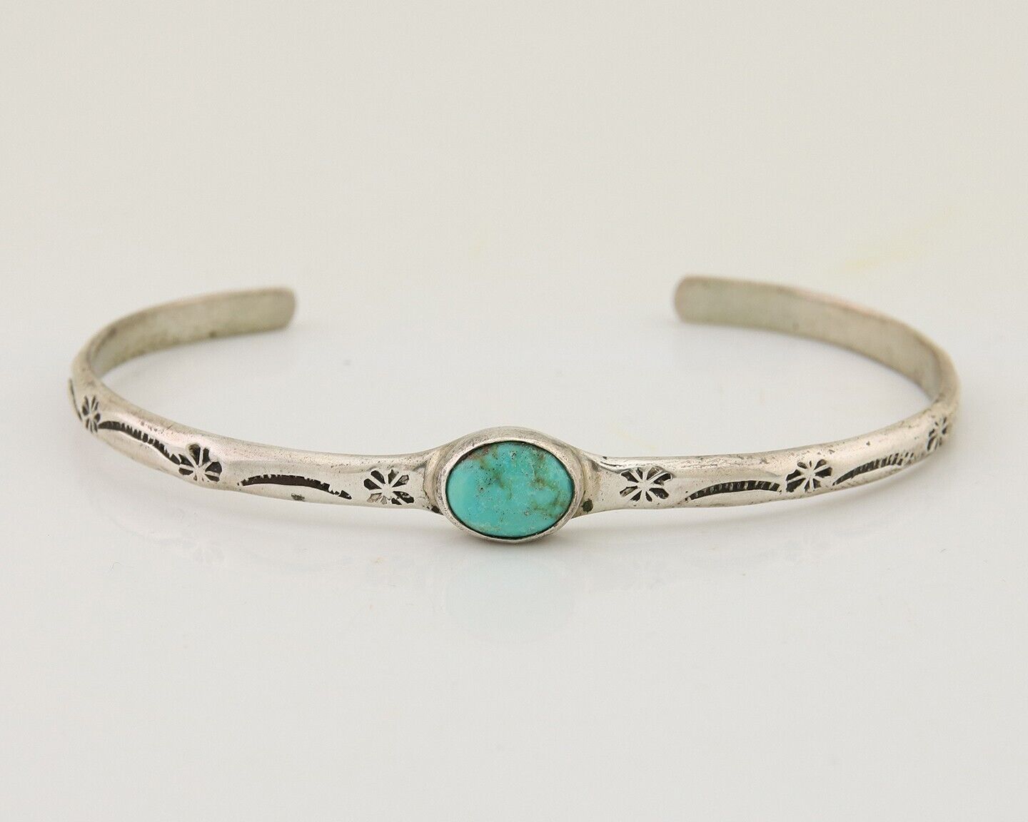 Navajo Hand Stamped Cuff Bracelet Turquoise 925 Silver Native American Artist