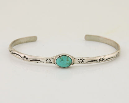 Navajo Hand Stamped Cuff Bracelet Turquoise 925 Silver Native American Artist