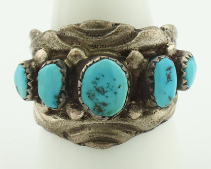 Zuni Ring .925 Silver Natural Sleeping Beauty Turquoise Native Artist C.80's