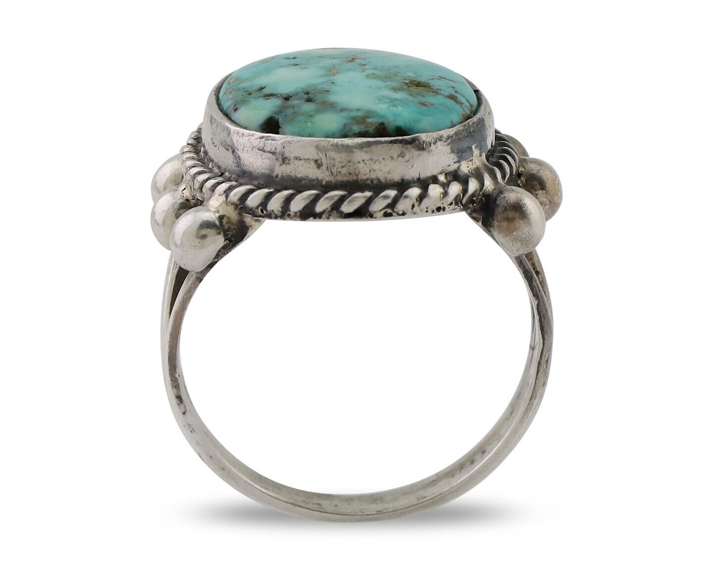 Navajo Ring 925 Silver Natural Blue Turquoise Artist Signed MC C.80's