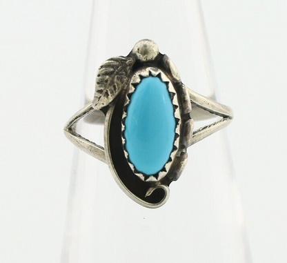 Navajo Ring 925 Silver Sleeping Beauty Turquoise Artist Signed SC C.80's