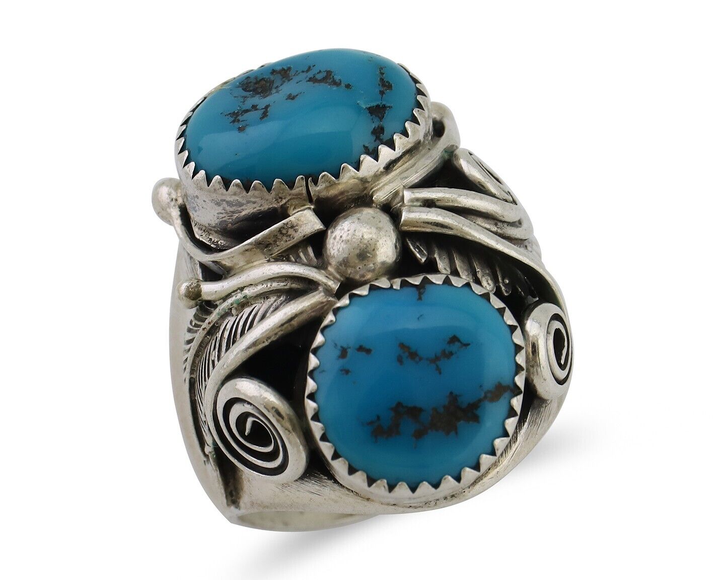 Mens Navajo Ring 925 Silver Sleeping Beauty Turquoise Native Artist C.80's