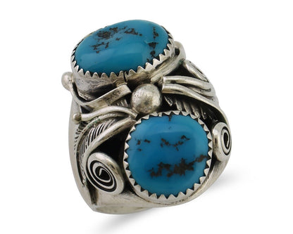 Mens Navajo Ring 925 Silver Sleeping Beauty Turquoise Native Artist C.80's