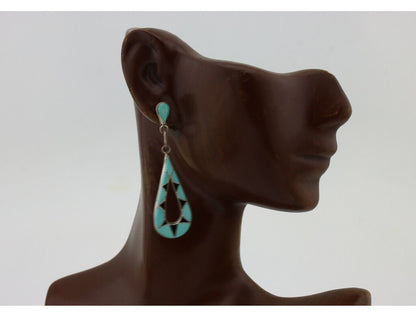 Navajo Handmade Earrings 925 Silver Blue Turquoise Native Artist C.80s