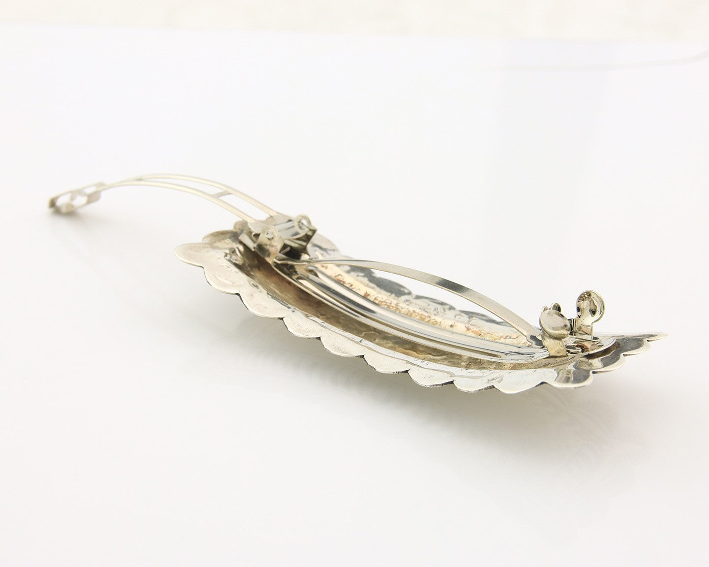 Vintage Navajo Barrette 925 Sterling Silver Hand Stamped Signed CT