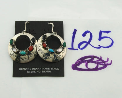 Navajo Dangle Earrings Sterling Silver Natural Gemstones Vintage Handmade