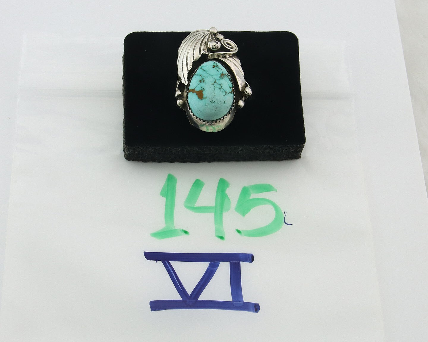 Traditional Navajo Ring Sterling Silver Authentic Turquoise Signed PM Size 7.25