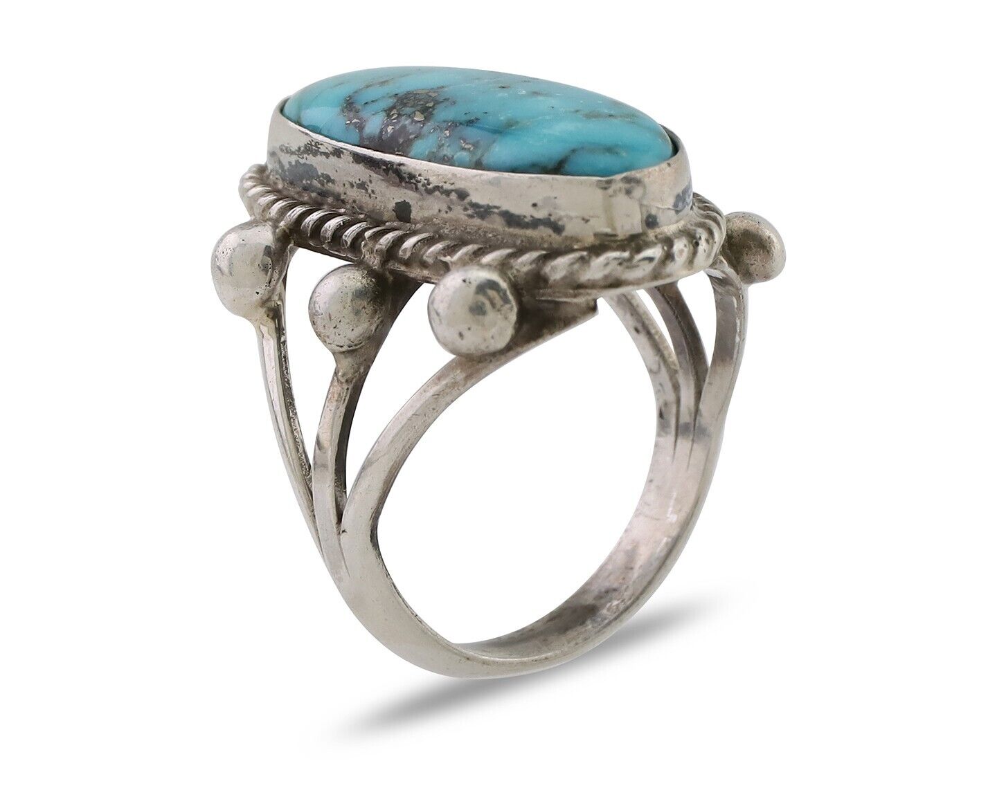Navajo Ring 925 Silver Natural Kingman Turquoise Native American Artist C.80's