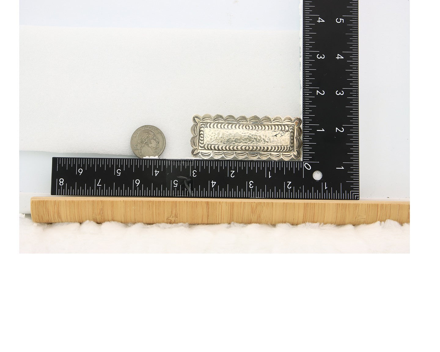 Vintage Navajo Barrette 925 Sterling Silver Hand Stamped Signed CT