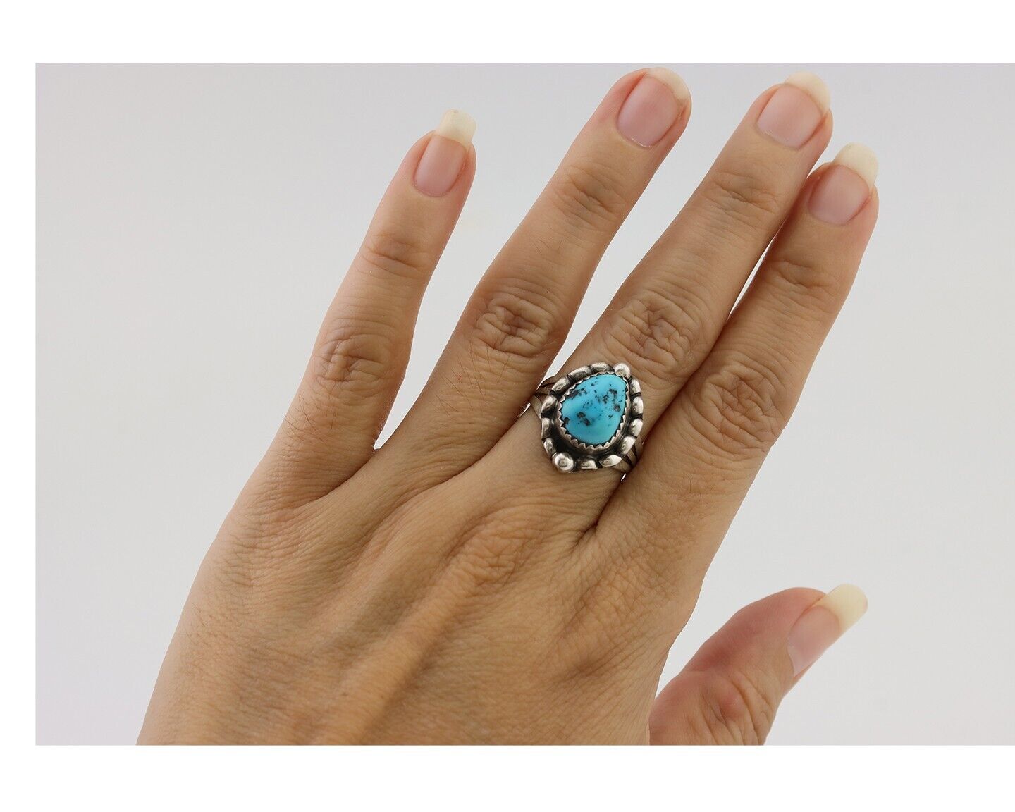 Navajo Ring 925 Silver Sleeping Beauty Turquoise Artist Signed SC C.80's