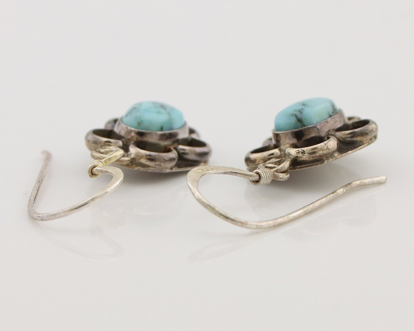 Navajo Earrings 925 Silver Natural Blue Turquoise Native American Artist C.80s