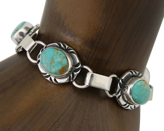 Navajo Bracelet 925 Silver Natural Blue Turquoise Native American Artist C.80's