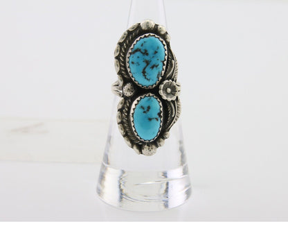 Navajo Ring 925 Silver Natural Blue Turquoise Artist Signed SC C.80's Size 5.75