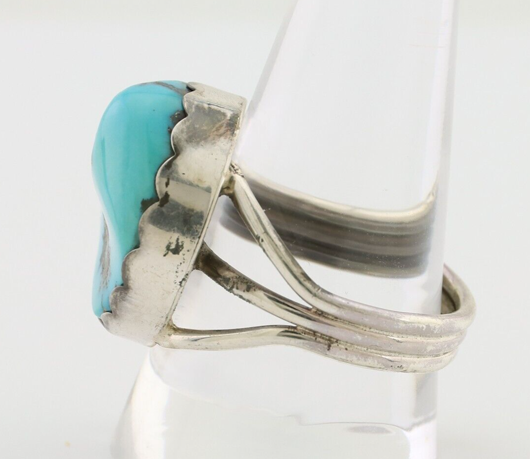 Navajo Ring 925 Silver Natural Blue Turquoise Signed Tony Guerro C.80's