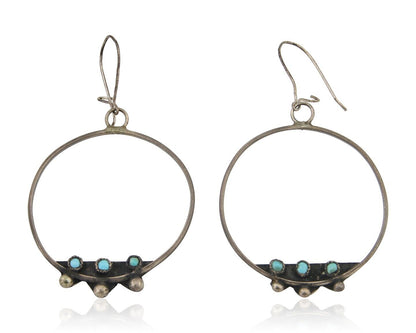 Zuni Dangle Earrings 925 Silver Blue Turquoise Native American Artist C.80's