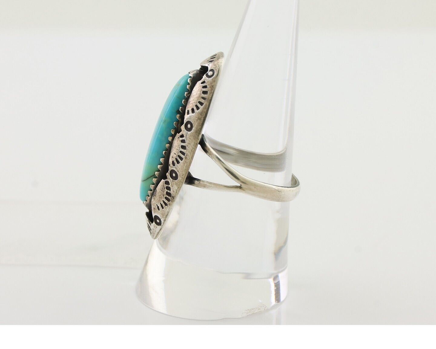 Navajo Ring 925 Silver Natural Blue Turquoise Native Artist Size 8.25 C.80's