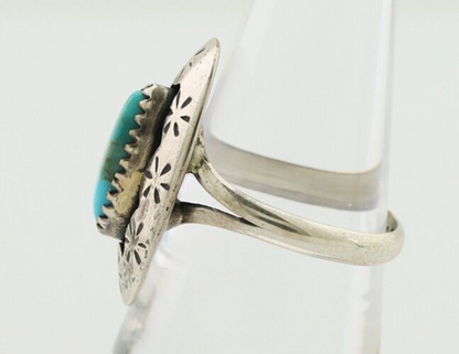 Navajo Ring 925 Silver Natural Blue Turquoise Signed IJC C.80's