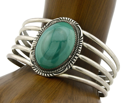 Navajo Cuff Bracelet .925 Silver Green Malachite Signed M. Begay C.80's