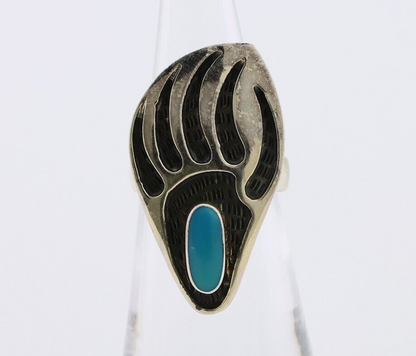 Navajo Badger Paw Ring 925 Silver Turquoise Native American Artist C.80's