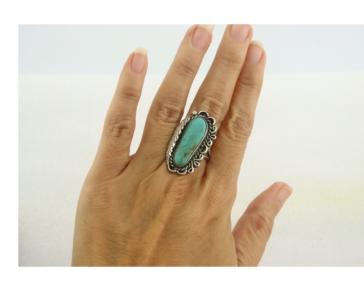 Navajo Ring 925 Sterling Blue Turquoise Artist Signed Richard Yazza C.80's