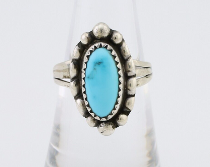 Navajo Ring 925 Silver Sleeping Beauty Turquoise Artist Signed SC C.80's