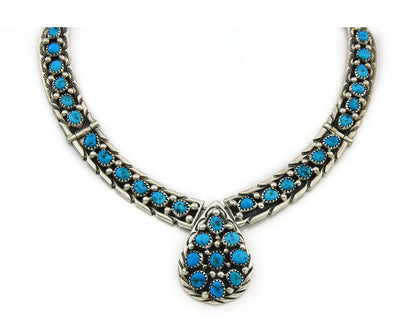 Navajo Necklace 925 Sterling Silver Natural Turquoise Vintage Signed D C.80's