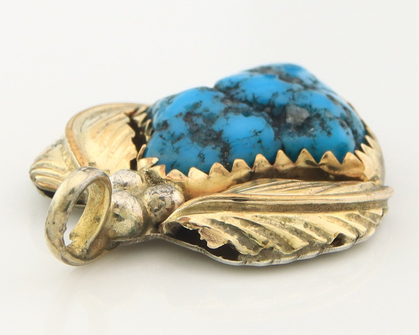Navajo Pendant Sterling Silver & Gold Natural Blue Turquoise Authentic Native