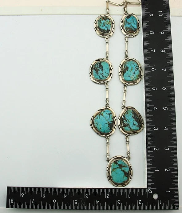 Navajo Necklace Sterling Silver Turquoise Vintage Signed M Montoya