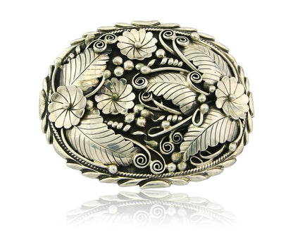 Navajo Belt Buckle 925 Sterling Silver Artist Signed DL 2.25 x 2.8 in C.80's