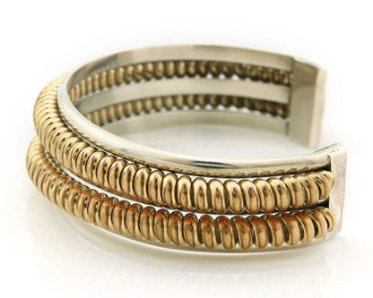 Navajo Cuff Bracelet Sterling Silver & Gold Vintage Native Artist signed CJ