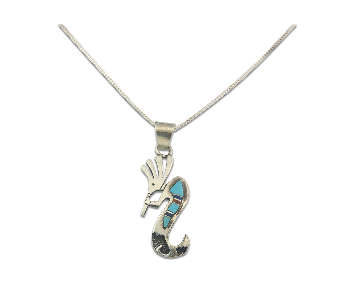 Navajo Kokopelli Necklace Sterling Silver Natural Gemstone Vintage Signed Paw