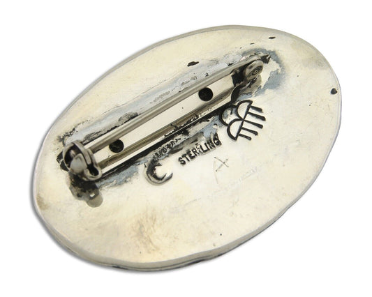 Navajo Pin 925 Silver Natural Mined Turquoise Artist Signed C Montoya C.80's