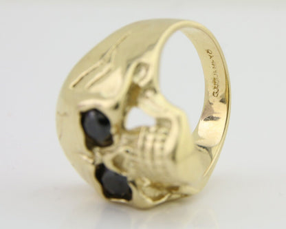 Men 14k SOLID Gold Skull Ring Lab Created Black Onyx Eyes Size 12