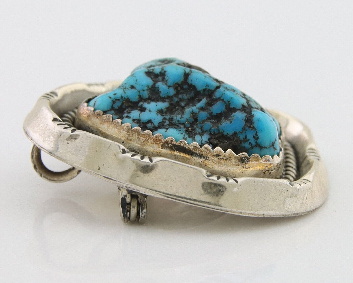 Navajo Pin Pendant 925 Silver Sea Foam Turquoise Artist Signed Hyson Craig C.80s