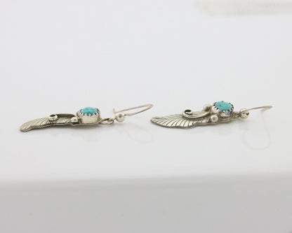 Navajo Dangle Earrings 925 Silver Natural Turquoise Artist Signed JB C.80's