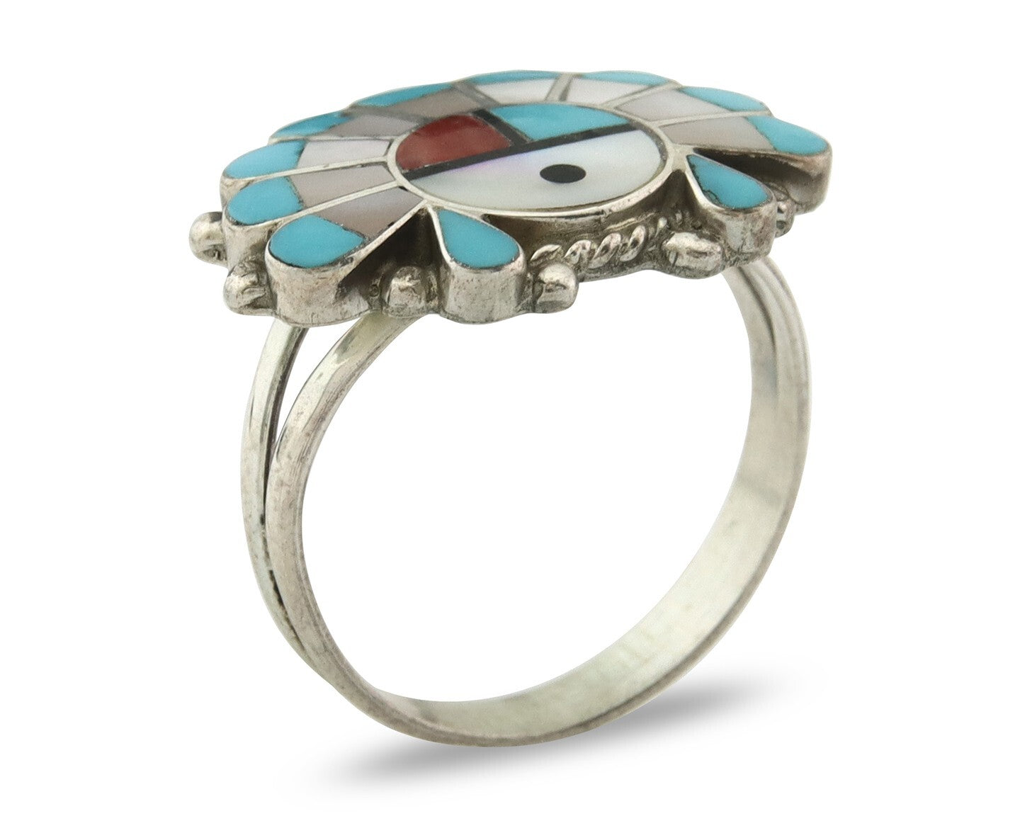 Vintage Zuni Ring 925 Sterling Silver Natural Gemstone Size 8.0