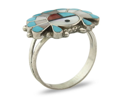 Vintage Zuni Ring 925 Sterling Silver Natural Gemstone Size 8.0