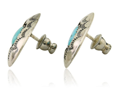 Navajo Dangle Earrings 925 Silver Natural Blue Turquoise Artist Signed P C.80's